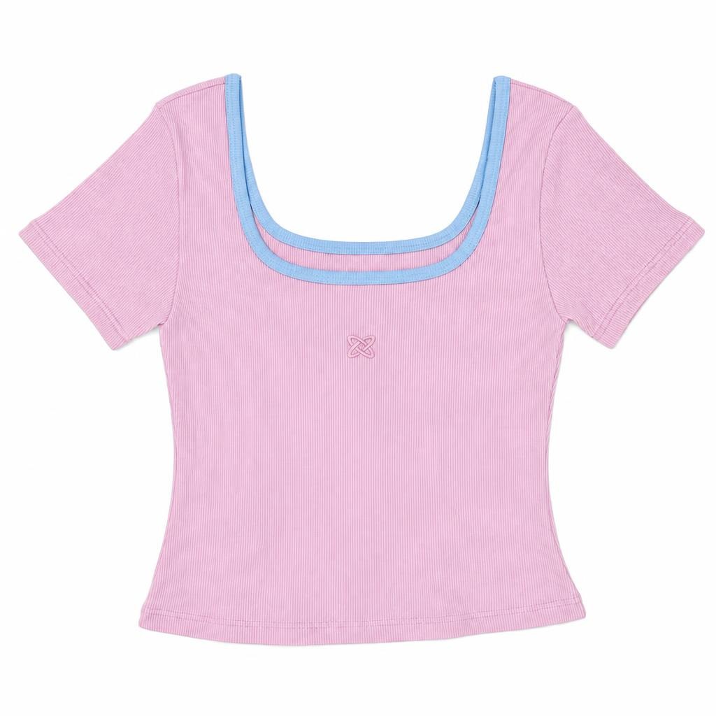 Blusa Cuello Cuadrado con Contraste - Rosado + Azul bebé