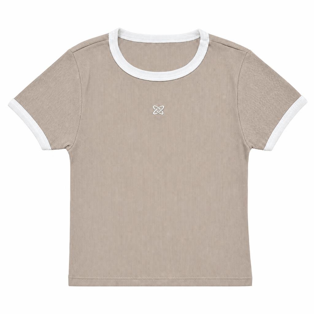 Blusa Manga Corta con Contraste - Marfil + Café