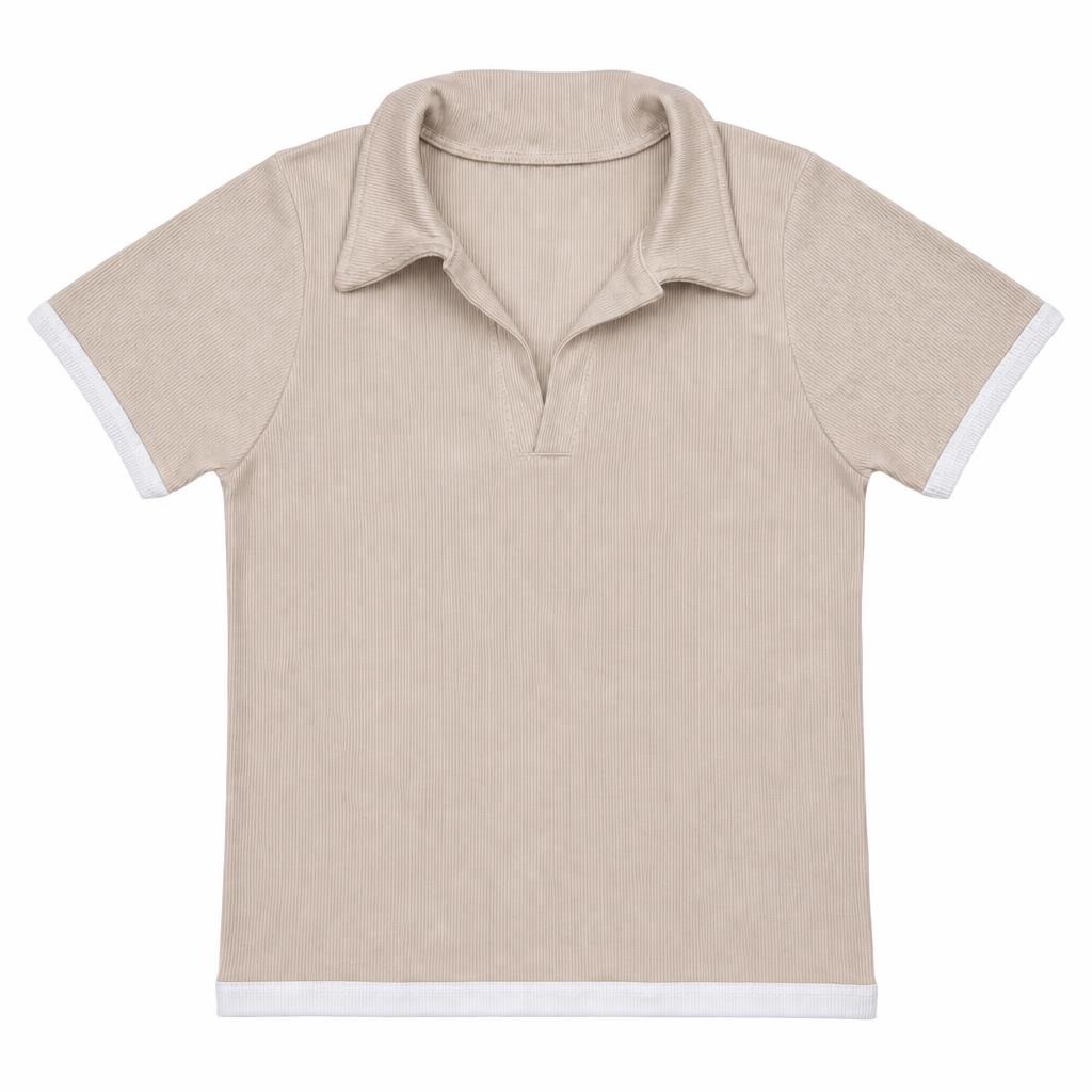 Blusa Polo Contraste - Camel + Marfil