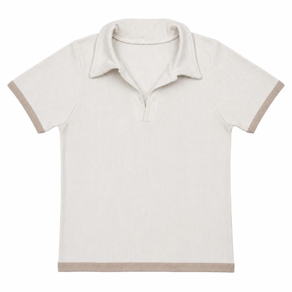 Blusa Polo Contraste - Marfil + Camel