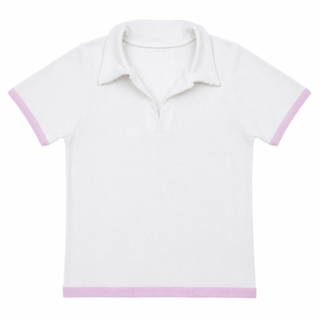 Blusa Polo Contraste - Marfil + Rosado