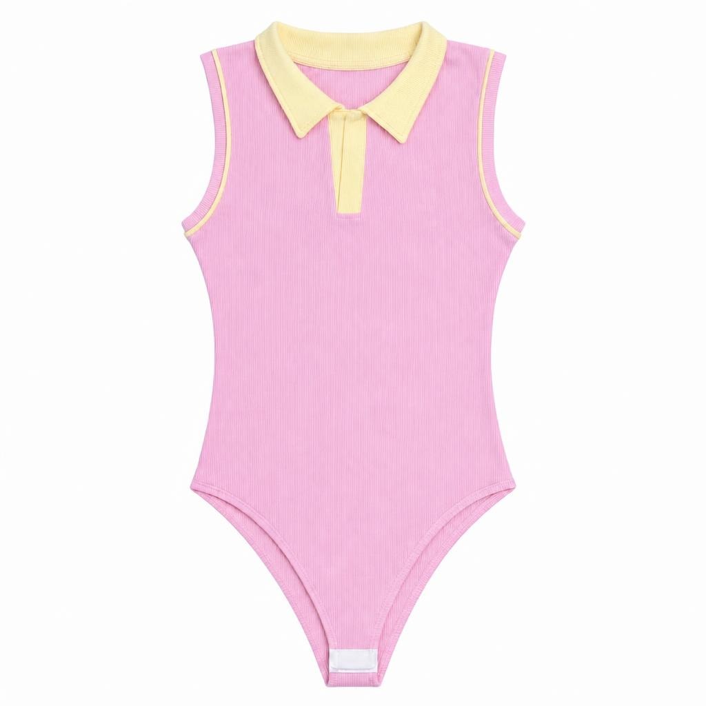 Body Contraste Siza Polo - Rosado + Amarillo