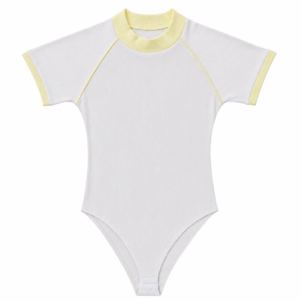 Body Cuello Alto con Contraste - Marfil + Amarillo