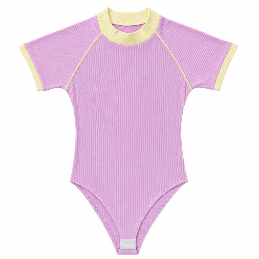 Body Cuello Alto con Contraste - Rosado + Amarillo