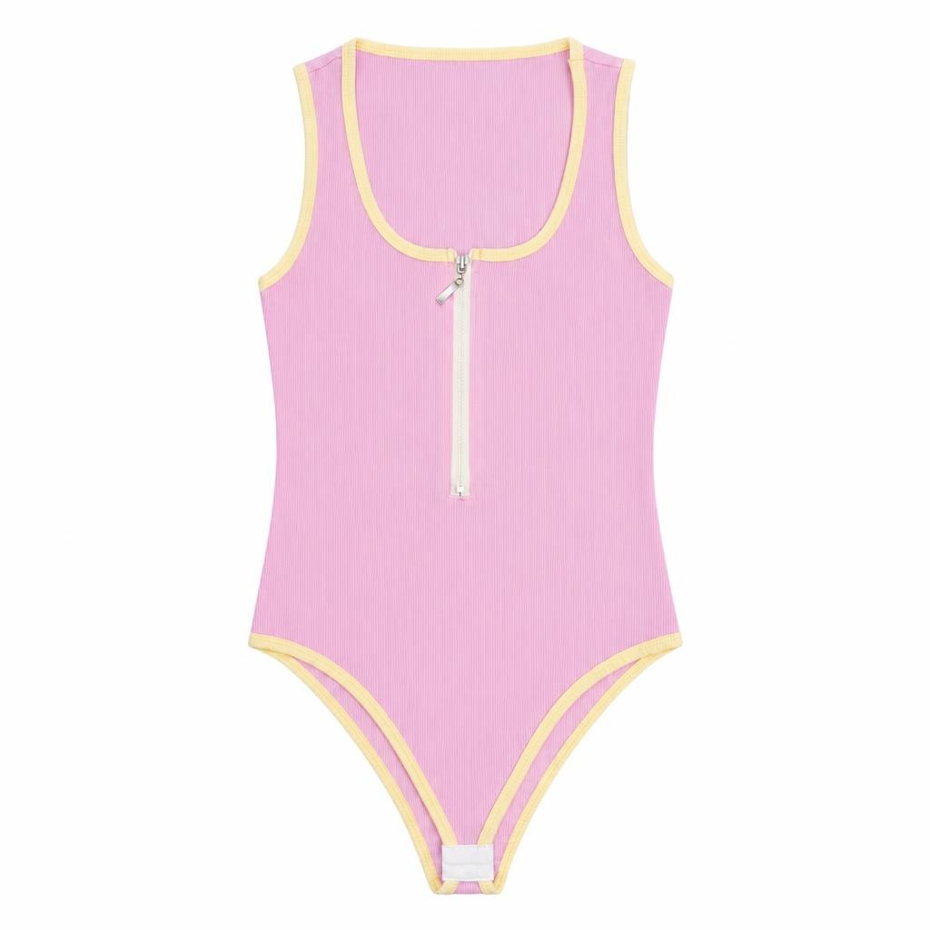Body Cuello Cuadrado Contraste con Cierre - Rosado + Amarillo