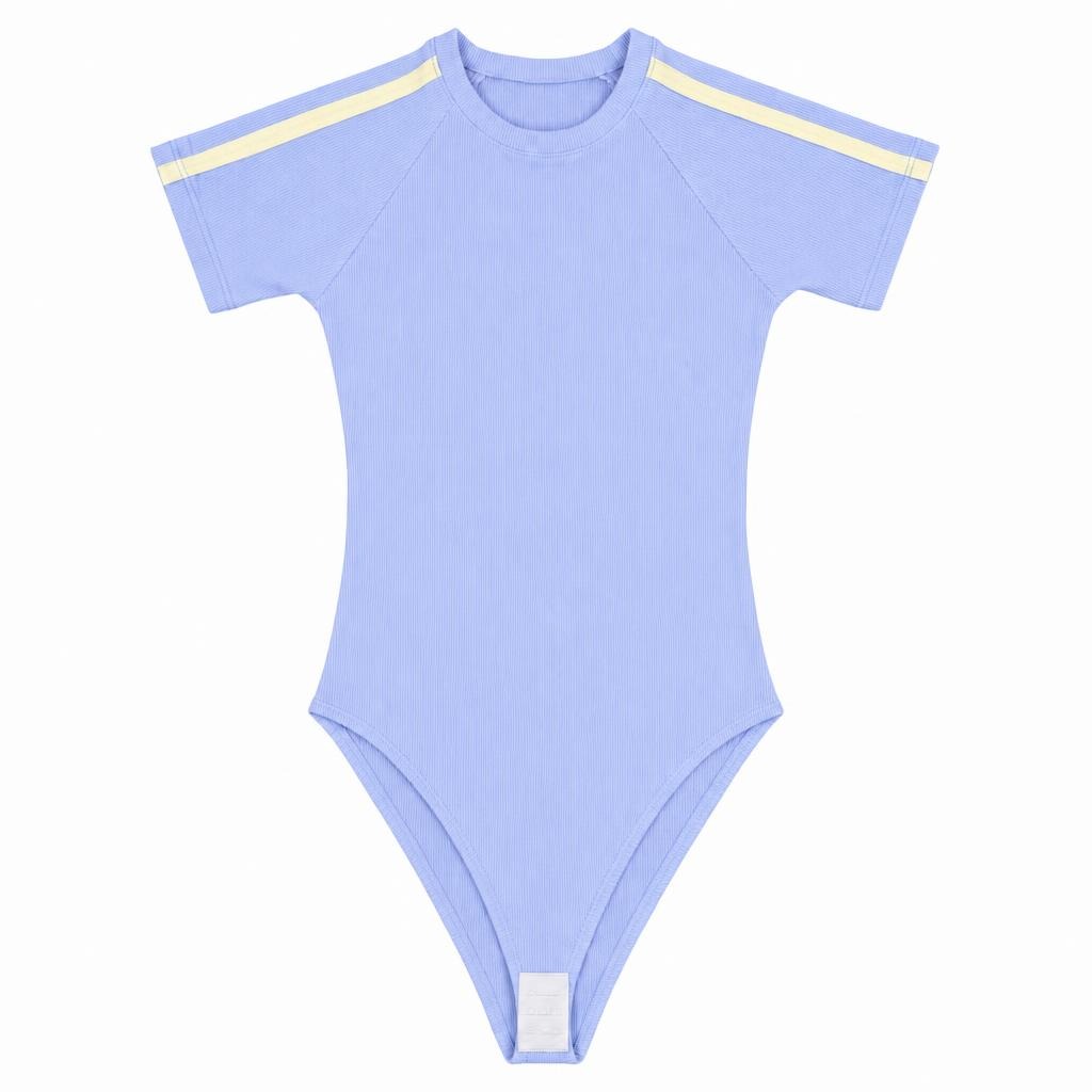 Body Manga Corta Lineas - Azul bebé + Amarillo