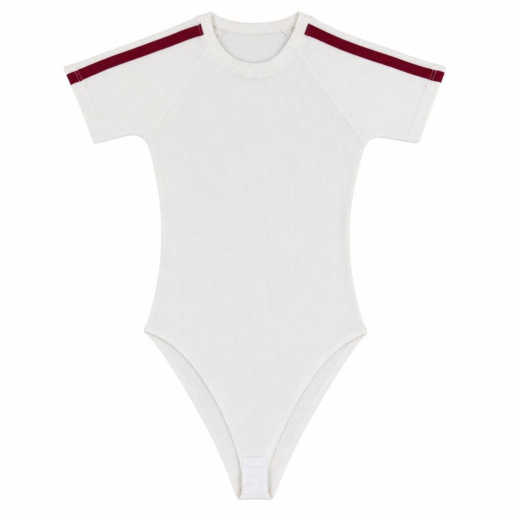 Body Manga Corta Lineas - Marfil + Rojo
